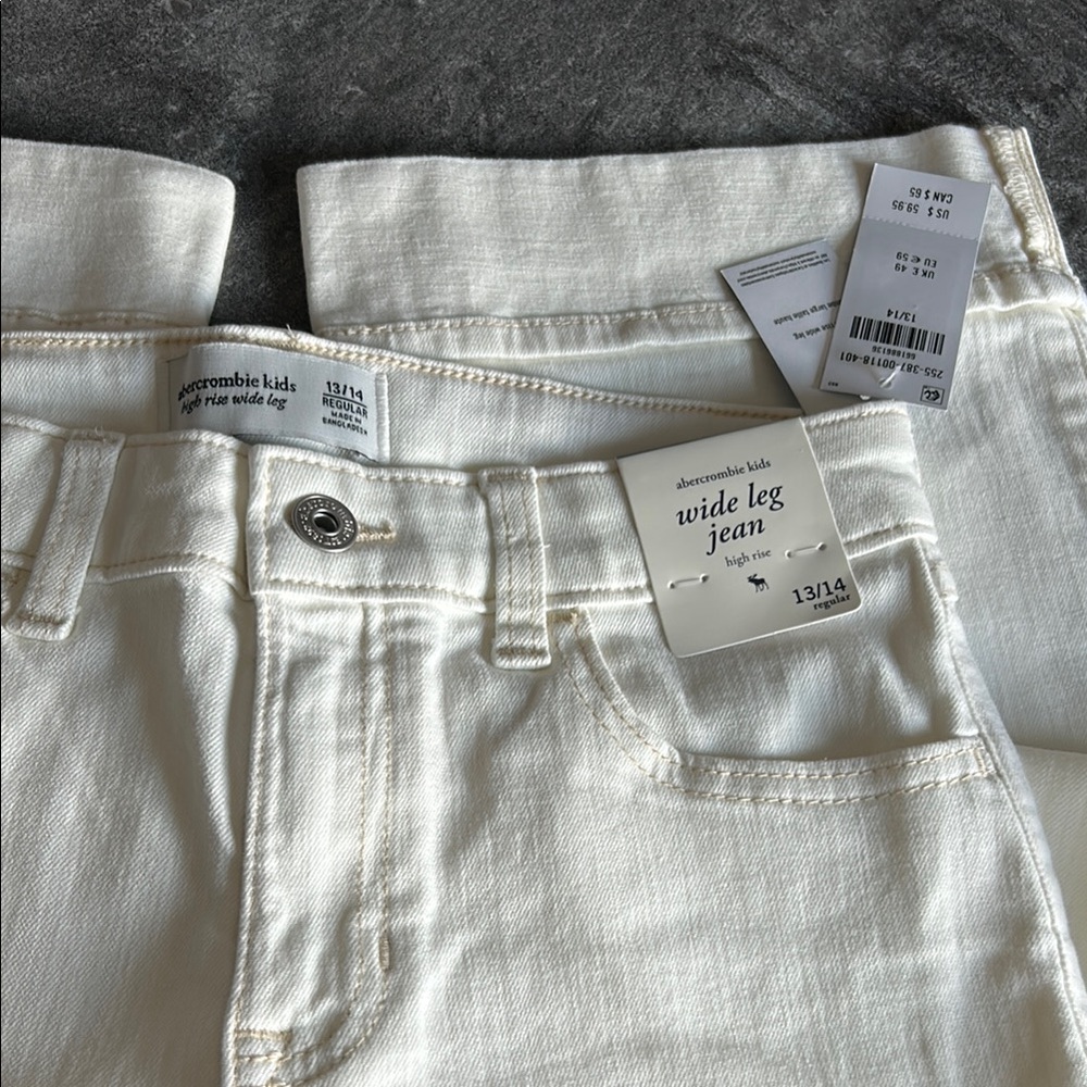 New Abercrombie Kids White Wide Leg Jeans Size 13/14